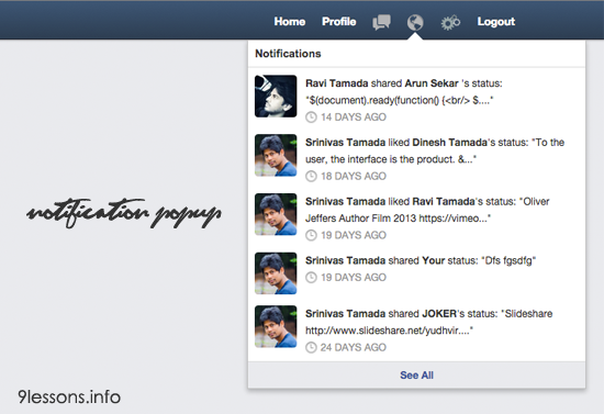 jQuery Facebook Style Notification Popup
